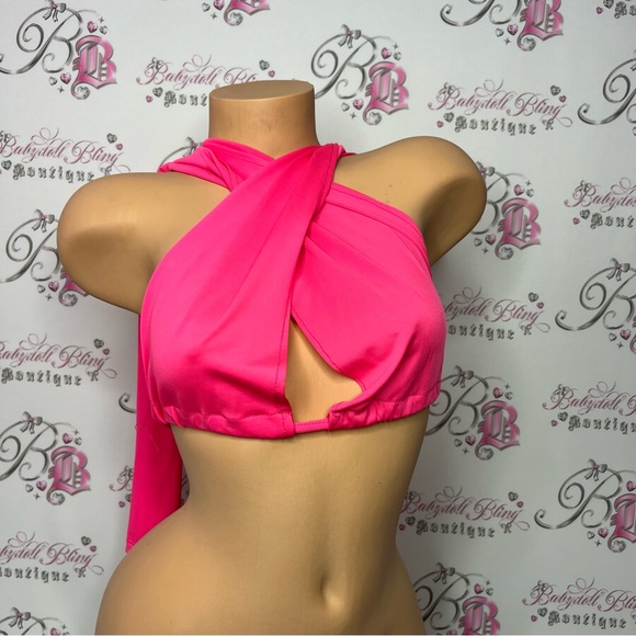 Multi-wear top neon pink adjustable halter crop ect so many ways to wear OS - Picture 7 of 8